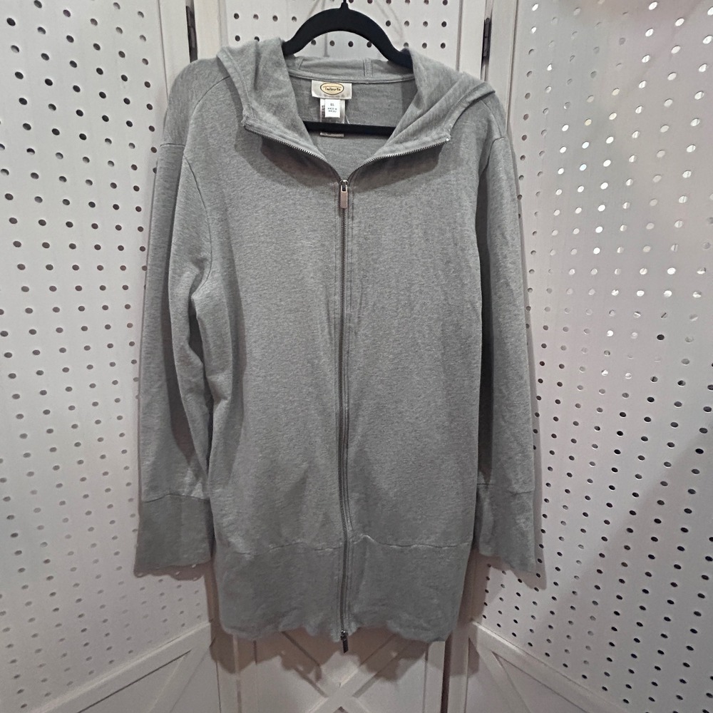 Talbots Grey Full Zip Hoodie Long Sleeve Casual Comfort‎ XL Cotton Modal Blend
